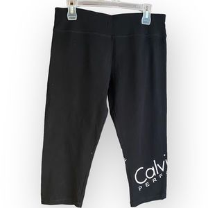 NWOT Calvin Klein 3/4 Length Black White Logo Yoga Exercise Pants Size XL